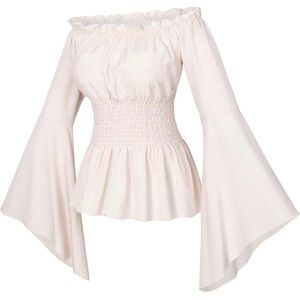 Elegant Off-Shoulder Cream Blouse. SHIRT ONLY. I DO NOT HAVE THE BELT.